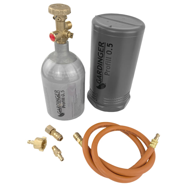 Set promozionale bombola di propano in alluminio riempibile Profill 0,5 + tubo di trasferimento + attacchi rapidi Gardinger - Rikushop