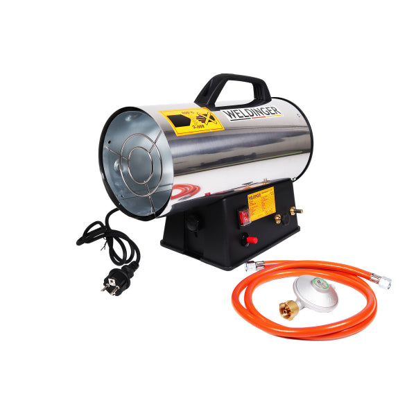 Riscaldatore a gas 13,3 kW in acciaio inox con accensione piezoelettrica set con tubo flessibile + regolatore WELDINGER - Rikushop