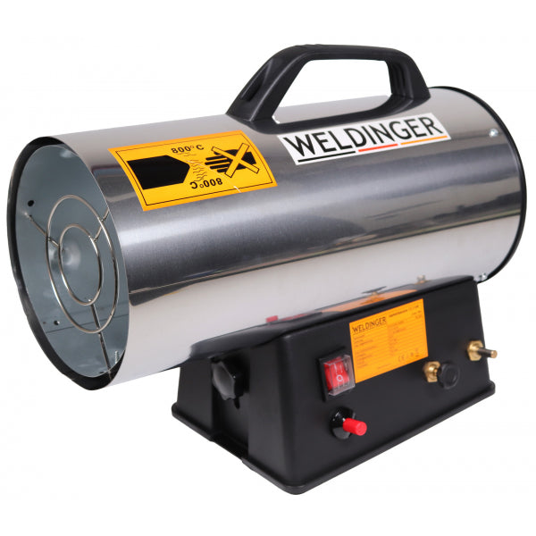 Riscaldatore a gas 13,3 kW in acciaio inox con accensione piezoelettrica set con tubo flessibile + regolatore WELDINGER - Rikushop