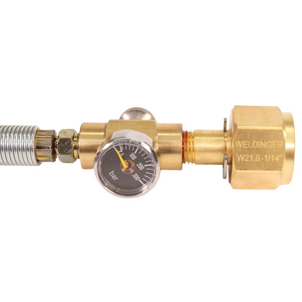 Tubo di trasferimento gas 1 m argon / CO2 filetto 2 x W21,8 x 1/14" destro con manometro - Rikushop