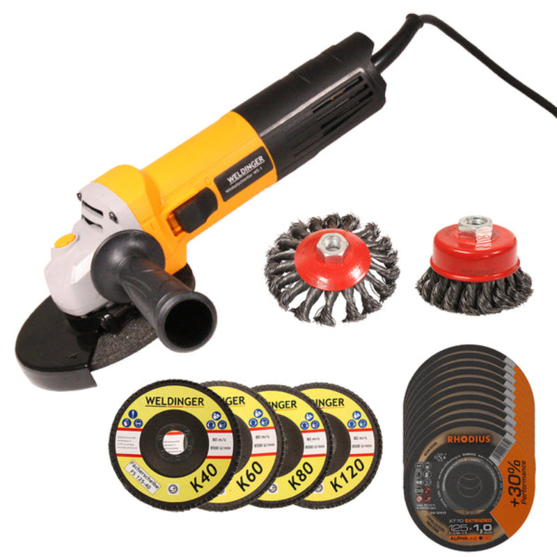 Set WELDINGER smerigliatrice angolare WS-1 con dischi da taglio a spazzola in acciaio rondelle di sicurezza seghettate - Rikushop