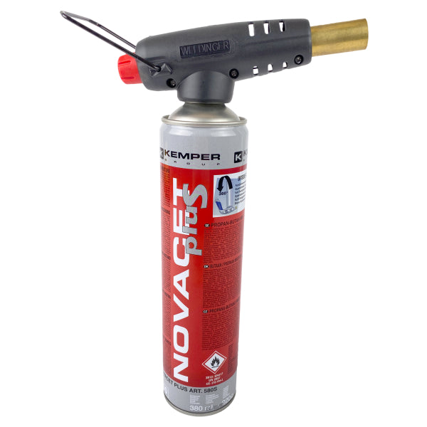 Torcia per saldatura eco WELDINGER con valvola di regolazione micrometrica, accensione piezoelettrica e attacco 7/16" per cartucce di gas - Rikushop