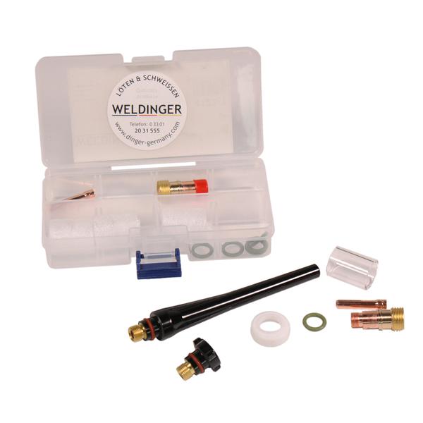 Set di lenti a gas TIG WELDINGER TYP17 / 26 1,6 mm / 2,4 mm 18 pezzi (tappi in vetro) - Rikushop