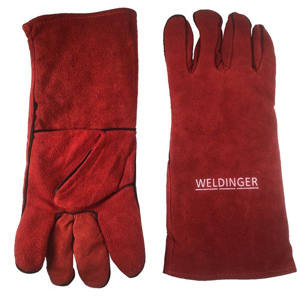 WELDINGER guanti per saldatura taglia 10 rossi con polsini, fodera in tessuto in crosta di pelle - Rikushop