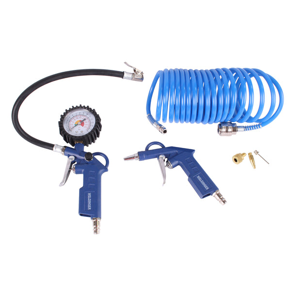 Set di accessori per compressori WELDINGER, set di aria compressa da 6 pezzi, gonfiatore per pneumatici, tubo a spirale - Rikushop