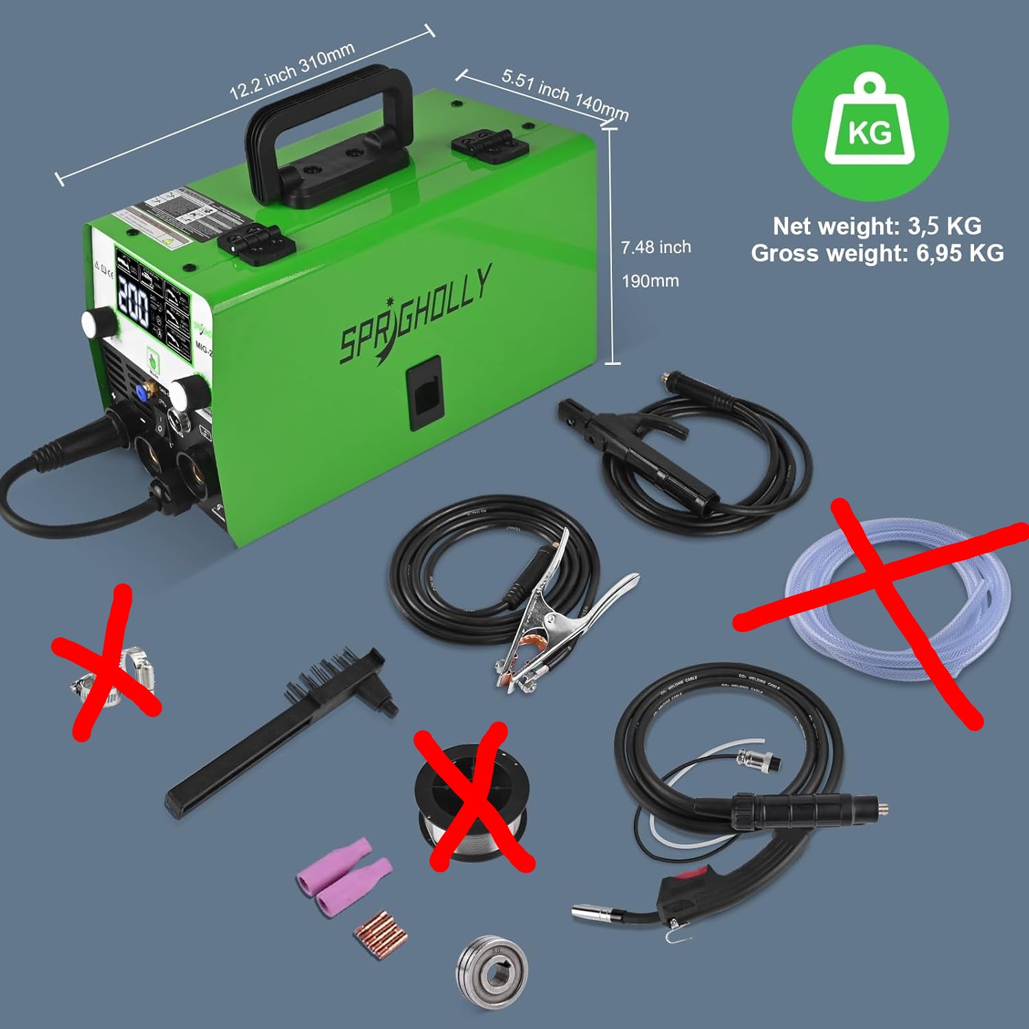 [RECON] SPRIGHOLLY MIG 200 A - MIG 200 A 240 V, 4 in 1, saldatrice multiprocesso, MIG-gas/saldatura senza gas/Lift-TIG/asta/punti, grande aggiornamento display LED revisionata - Rikushop