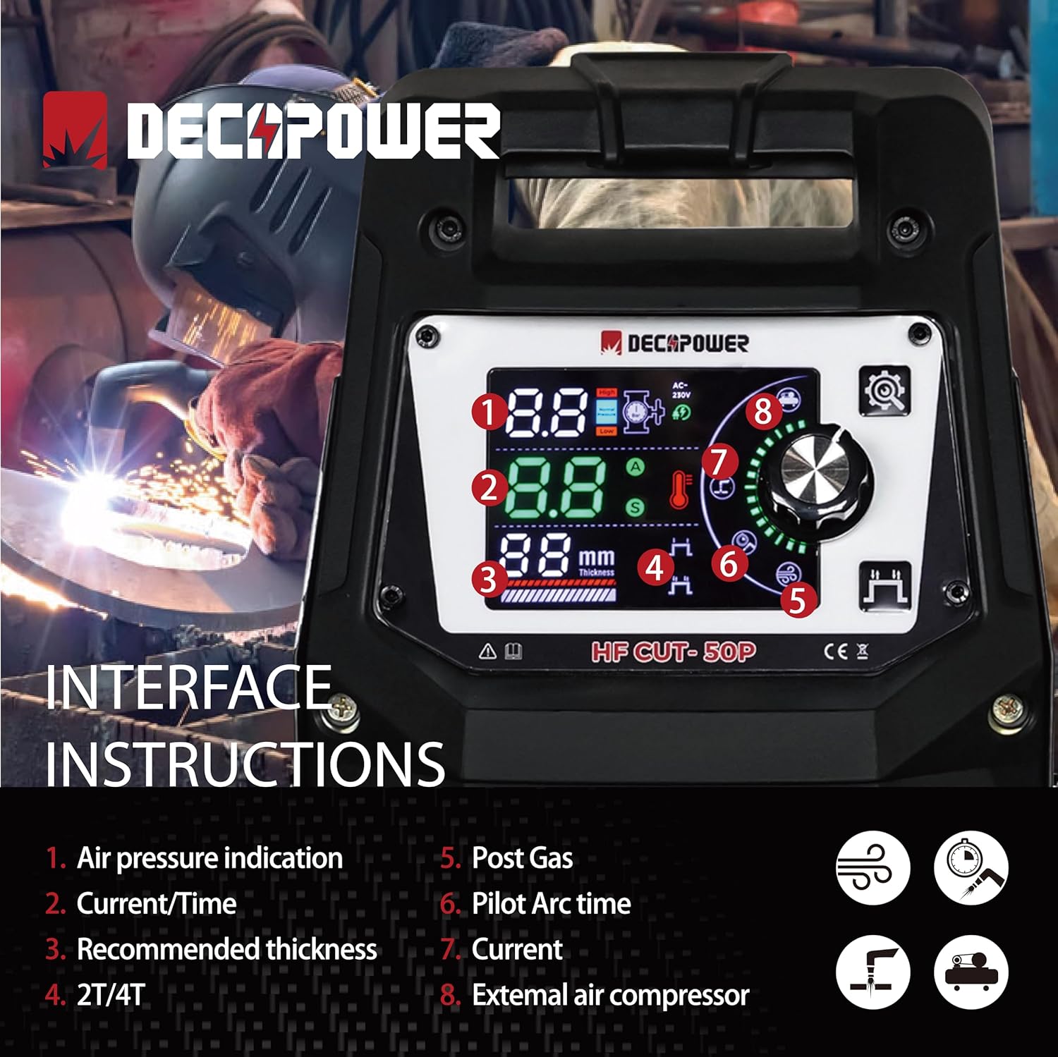 DECAPOWER Macchina da taglio al plasma ad arco pilota HF CUT-50P - Rikushop