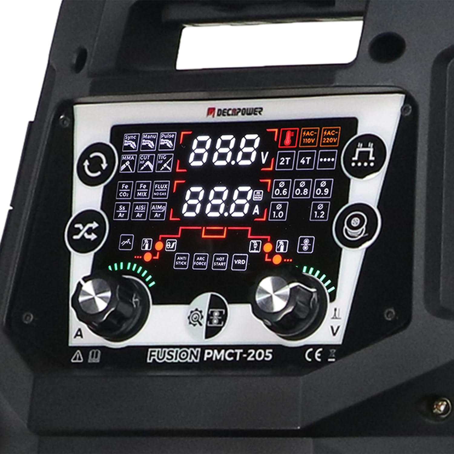 Decapower - Saldatrice sinergica 200A Pulse MIG MAG MMA HF TIG CUT 6 in 1 con gas senza gas saldatrice (PMCT 205 PACK 3) - Rikushop