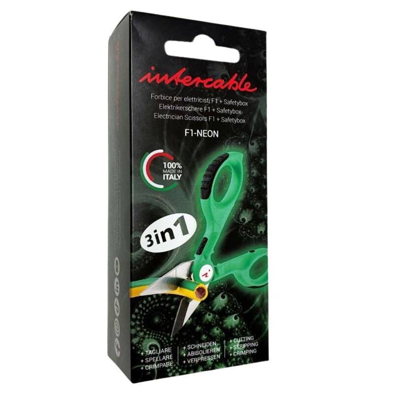 Intercable 16020-F1-NEON 3 in 1 Forbice per Elettricisti, Tagliare, Spellare, Crimpare, F1, Rame , NEON