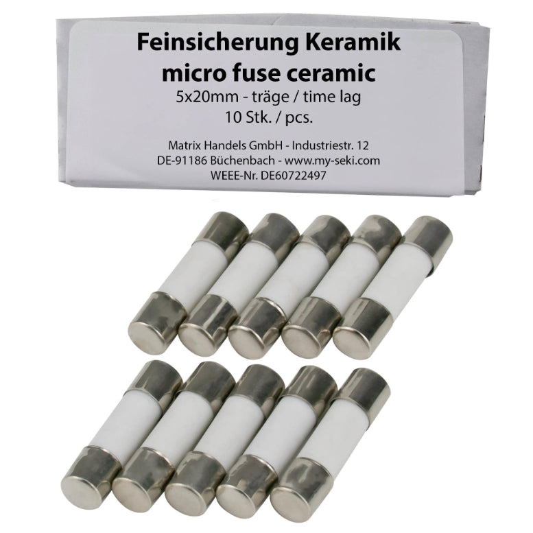 Fusibile a ritardo 20A 5x20mm ceramico (confezione da 10 pezzi) - Rikushop
