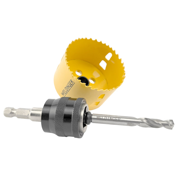 Set di seghe a tazza bimetalliche con sistema di cambio rapido per metallo e legno, in valigetta (misure: 22, 25, 32, 44, 51, 68 mm)
