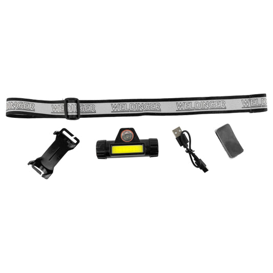 Lampada LED per casco WELDINGER, ricaricabile, 2 modalità di illuminazione, 800 lumen, 1200 mAh, USB-C, IPX4 (lampada frontale)