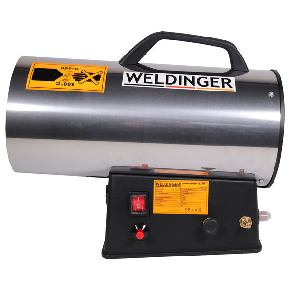 Riscaldatore a gas 13,3 kW in acciaio inox con accensione piezoelettrica set con tubo flessibile + regolatore WELDINGER - Rikushop