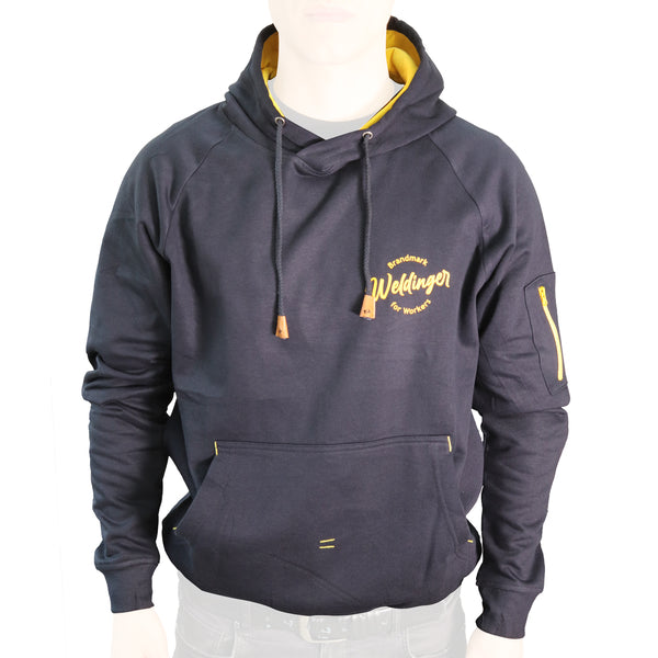 Hoodie WELDINGER Navy con cappuccio e dettagli gialli (S-XXL) - Rikushop