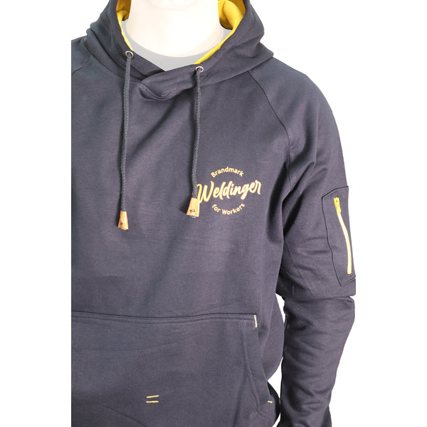 Hoodie WELDINGER Navy con cappuccio e dettagli gialli (S-XXL) - Rikushop